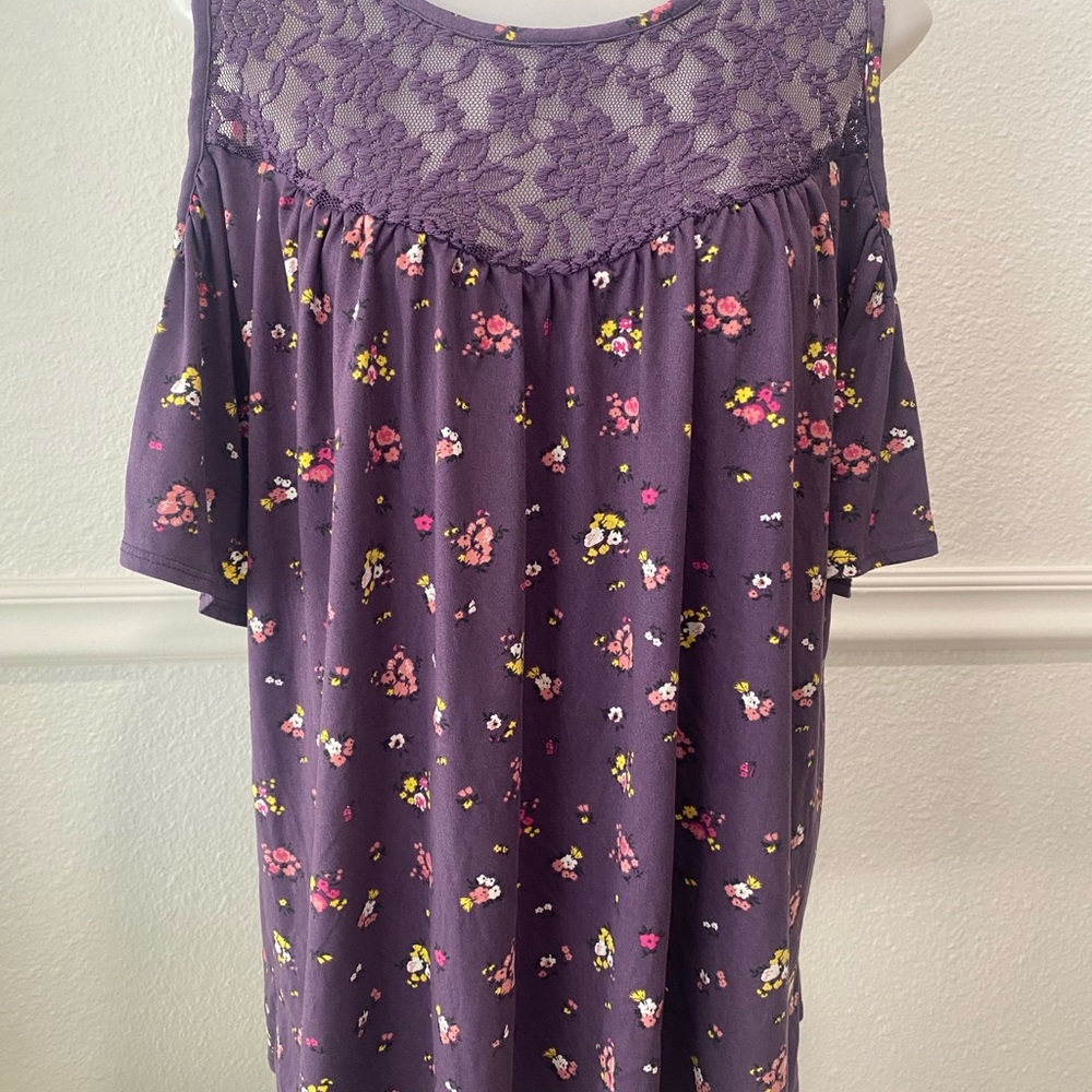 Joe Boxer Purple Floral Lace Blouse
